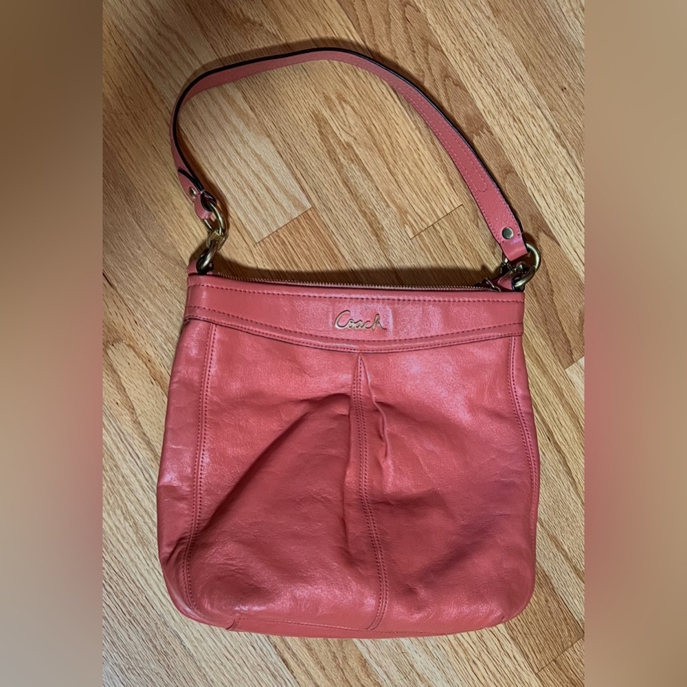 Coach Ashley Leather Hobo Bag F20114 Crossbody Shoulder Purse in coral